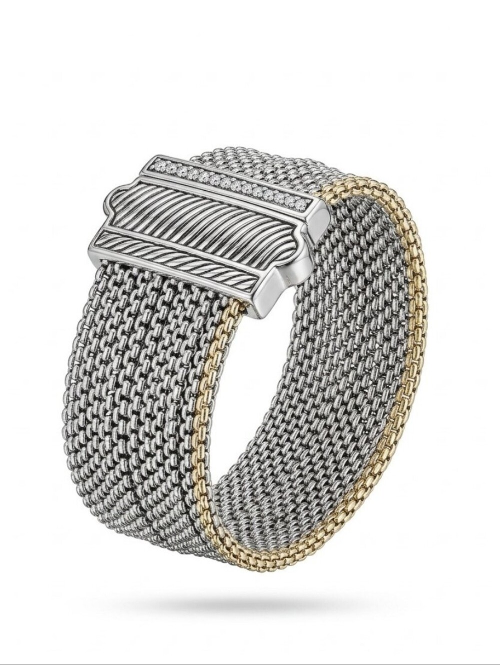 Two-Tone Steel Mesh Bracelet with Textured Clasp